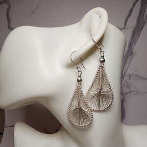 Vintage 925 Silver Woven Wire Teardrop Dangle Earrings